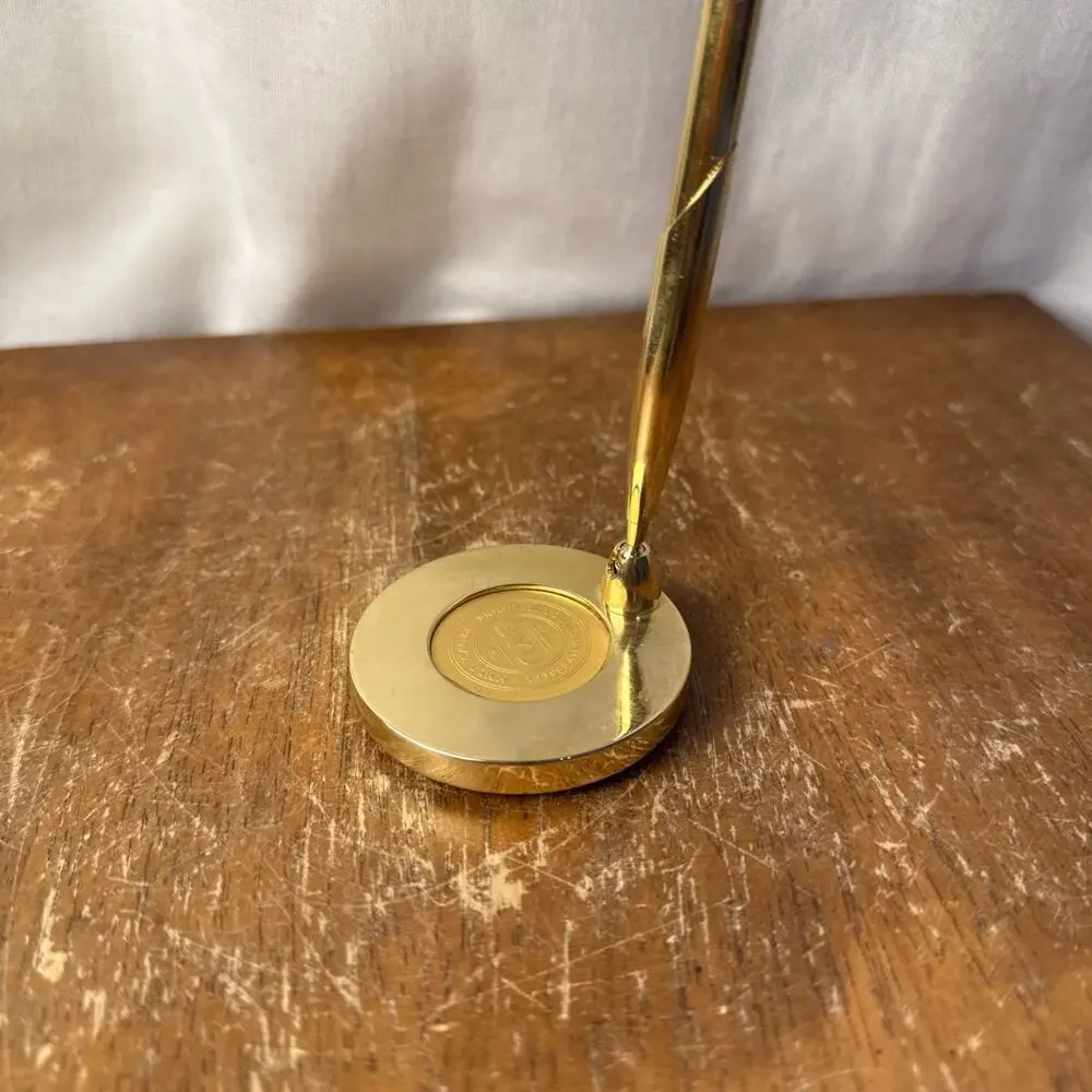 BYU Gold Plated Desk Set Ballpoint Pen Stand‎ Collector Office Alumni Gift Decor